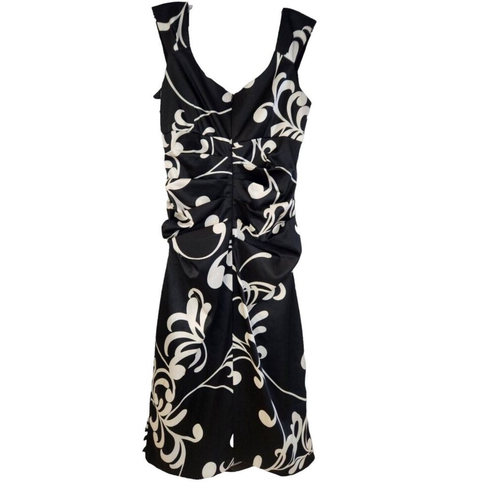 London Times Black & White Floral Satin Cocktail Dress Women 6 Petite Sleeveless